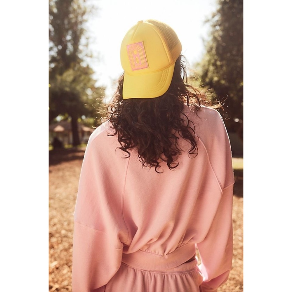 Free People Movement Yellow Trucker Hat Snapback Preppy Boho Hiking Retro